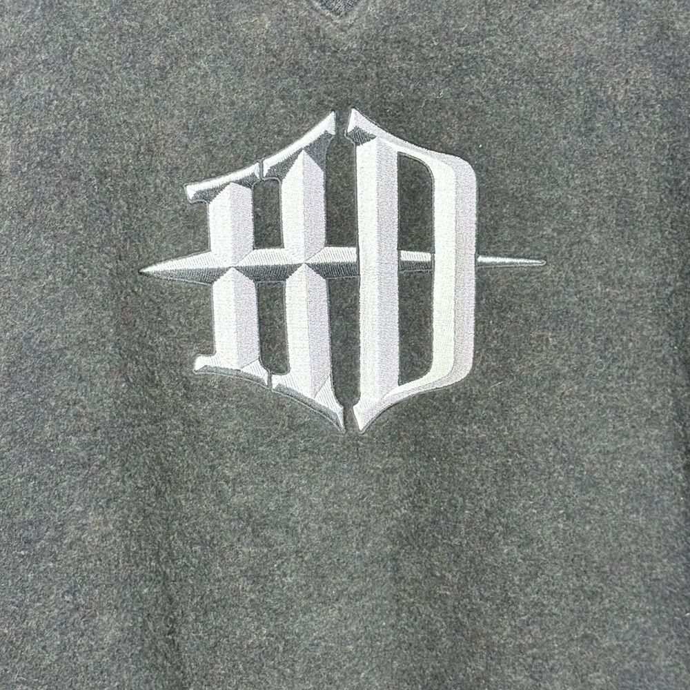 Vintage Harley Davidson Black Deep Pile Fleece V-Neck Sweatshirt Men's L 90s Y2K - Picture 5 of 9